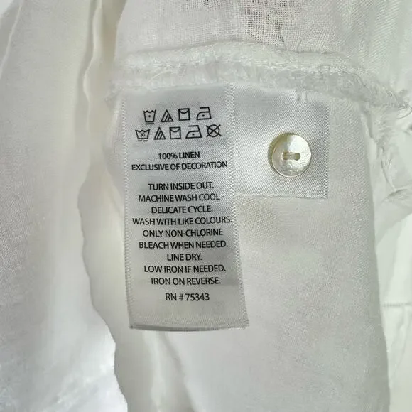 Joie | White 100% Linen Eyelet Detail V-neck 3/4 Sleeve Casual Tunic Top - Picture 12 of 12